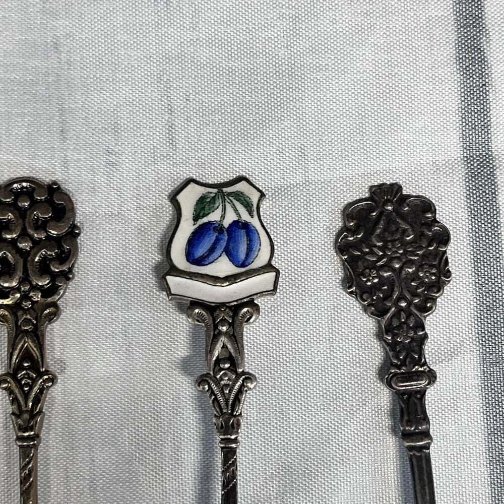 Vintage 6 pc Spoon Lot Czechoslovakia Cloisonné Enamel Floral Maidens (#25B) - Picture 5 of 12
